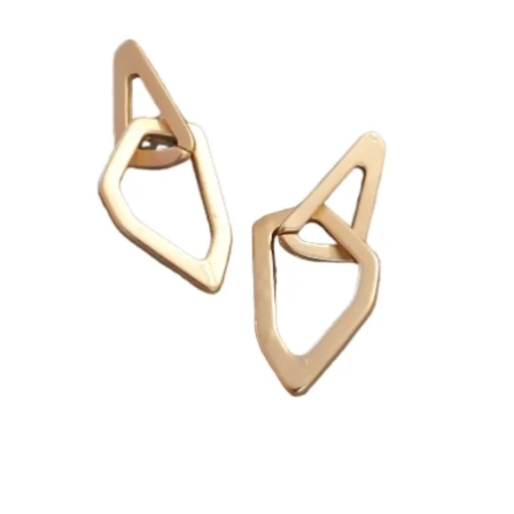 Geometric Dipped Matte Gold Earrings .925 plated - Picture 2 of 3
